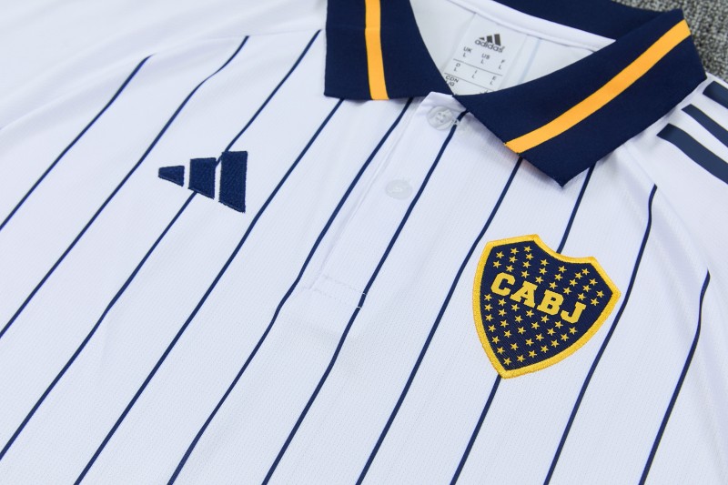 26/27 Boca White Stripes Polo Training Shirt + Long Pants Tracksuit