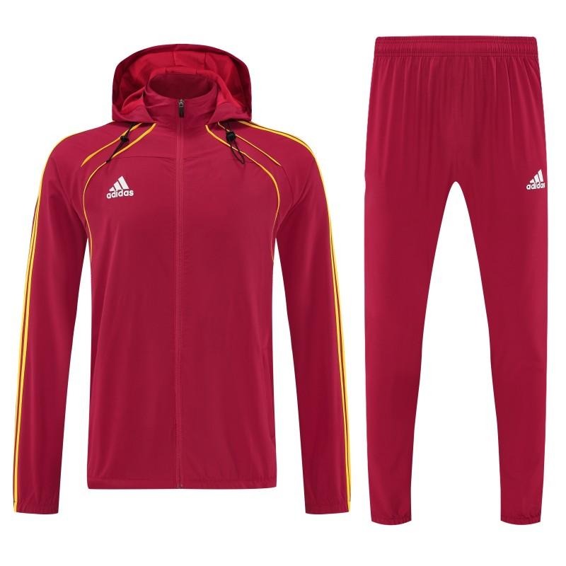 26/27 Adidas Red Full Zipper Hooded Jacket Tracksuit + Long Pants