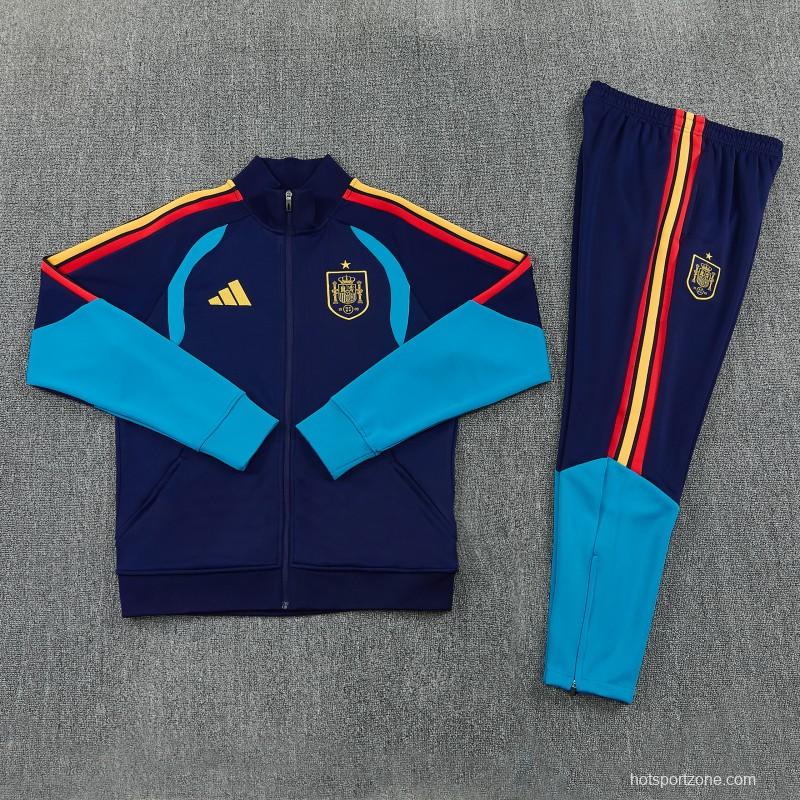 26/27 Spain Navy Blue Full Zipper Jacket Tracksuit + Long Pants