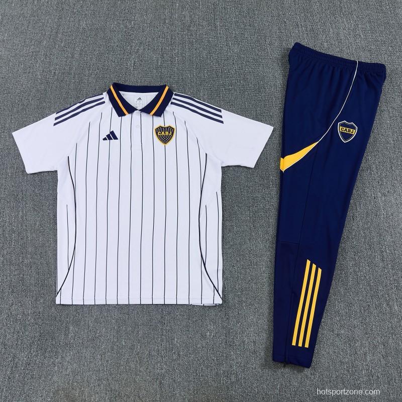 26/27 Boca White Stripes Polo Training Shirt + Long Pants Tracksuit