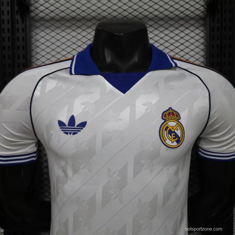 Player Version 26/27 Real Madrid Home White with Blue Collar & Jacquard Pattern Jersey