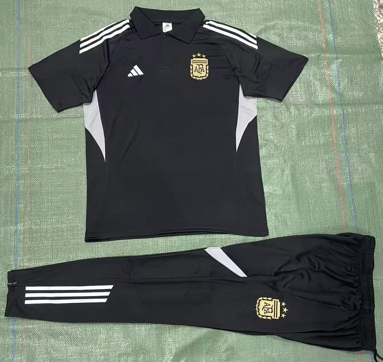 26/27  Argentina Black Polo Training Shirt + Long Pants Tracksuit