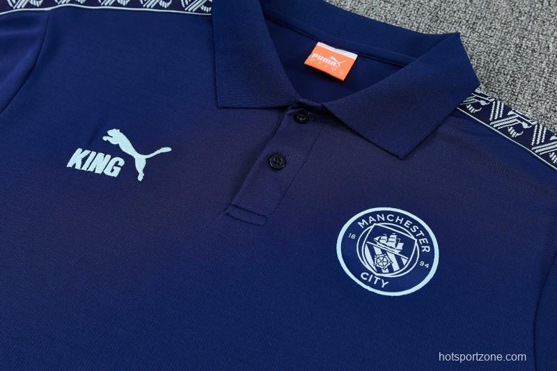 26/27 Manchester City Navy Blue Polo Training Shirt + Long Pants Tracksuit