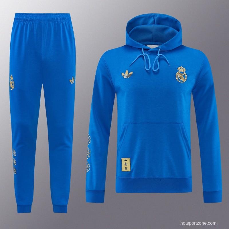 26/27 Real Madrid Royal Blue Pullover Hooded Tracksuit + Long Pants