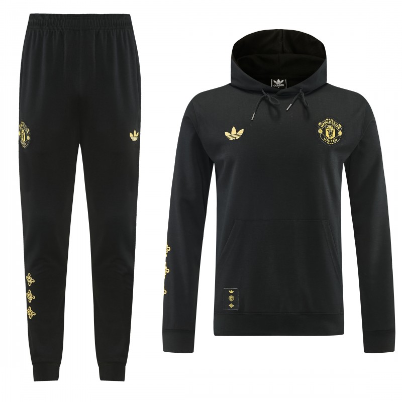 26/27 Manchester United Black Pullover Hooded Tracksuit + Long Pants
