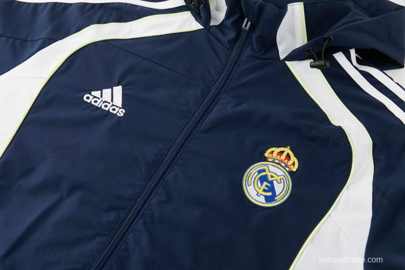 26/27 Real Madrid Navy Blue Full Zipper Hooded Windbreaker Tracksuit + Long Pants