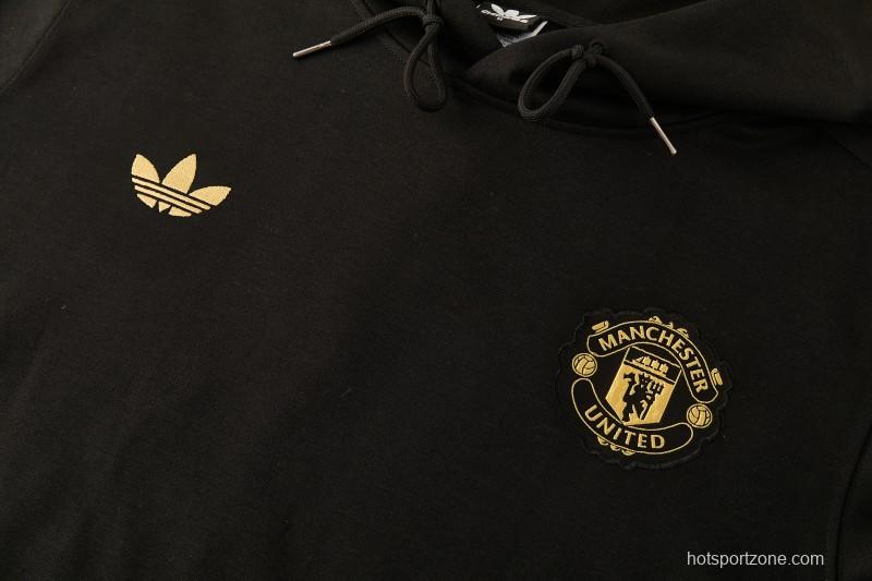 26/27 Manchester United Black Pullover Hooded Tracksuit + Long Pants