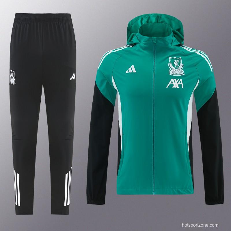 26/27 Liverpool Green Full Zipper Hooded Jacket Tracksuit + Black Long Pants