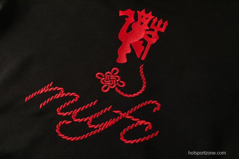 26/27 Manchester United Black Pullover Hooded Tracksuit + Long Pants