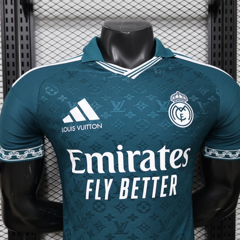 Player Version 2026 Real Madrid × Louis Vuitton Teal LV Monogram Adidas Collab Special Edition Jersey