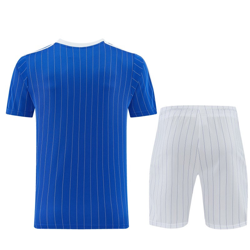26/27 Chelsea FC  Blue  Stripes Short Sleeve+ White Soccer Shorts