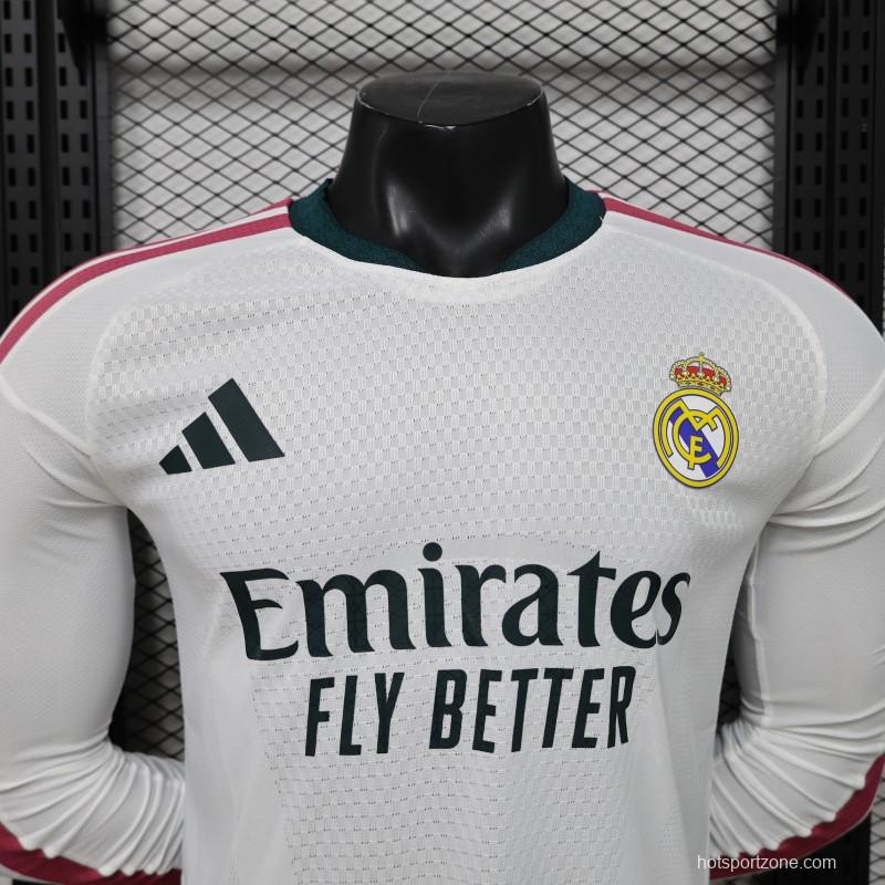 Player Version 26/27 Real Madrid White with Burgundy Stripe Long Sleeve Home Jersey