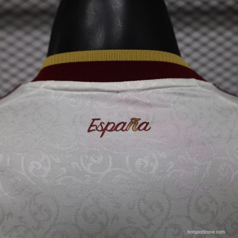 Player Version 2026 Spain  White with Burgundy & Gold Detail Away Jersey