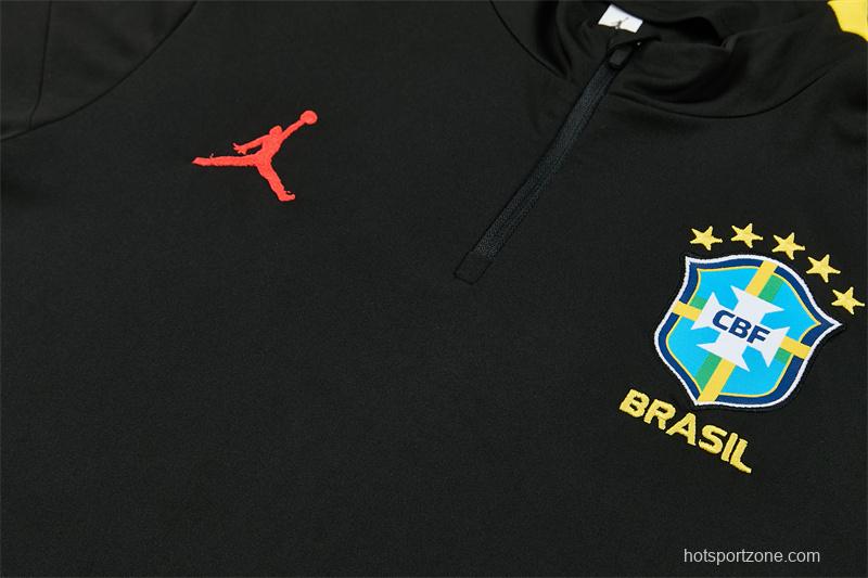 2026 Brazil Black & Yellow Half Zipper Jacket Tracksuit + Long Pants