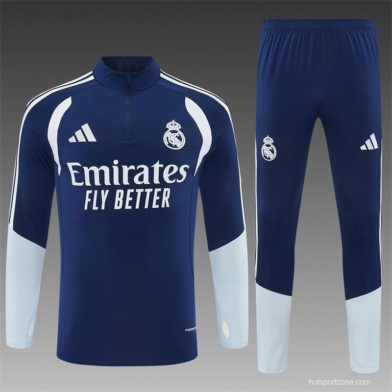 26/27 Real Madrid Away Navy Blue Half Zipper Jacket Tracksuit + Long Pants