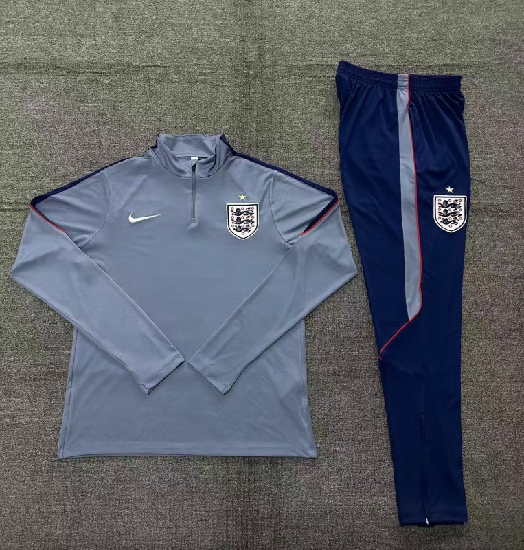 2026 England Grey Half Zipper Jacket Tracksuit + Navy  Blue Long Pants (Nike)