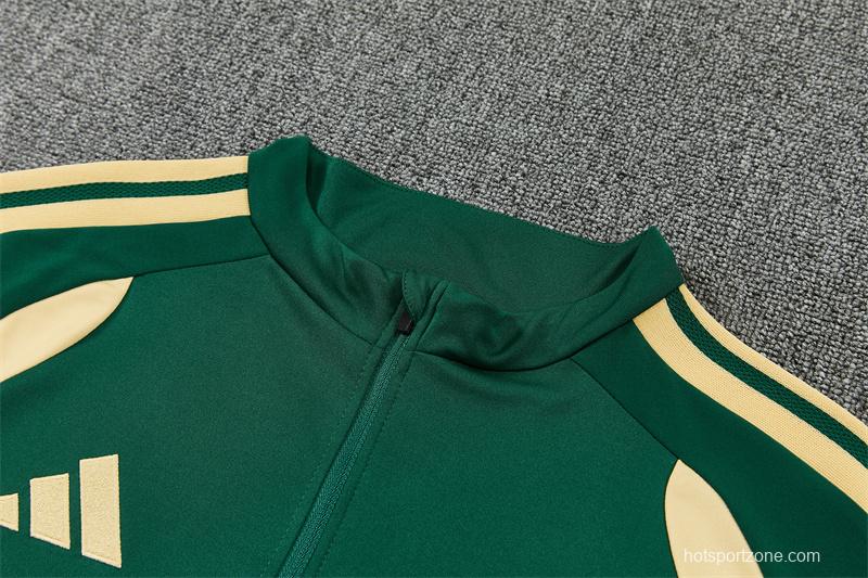 2026 Real Madrid Green & Cream  Half Zipper Jacket Tracksuit + Long Pants