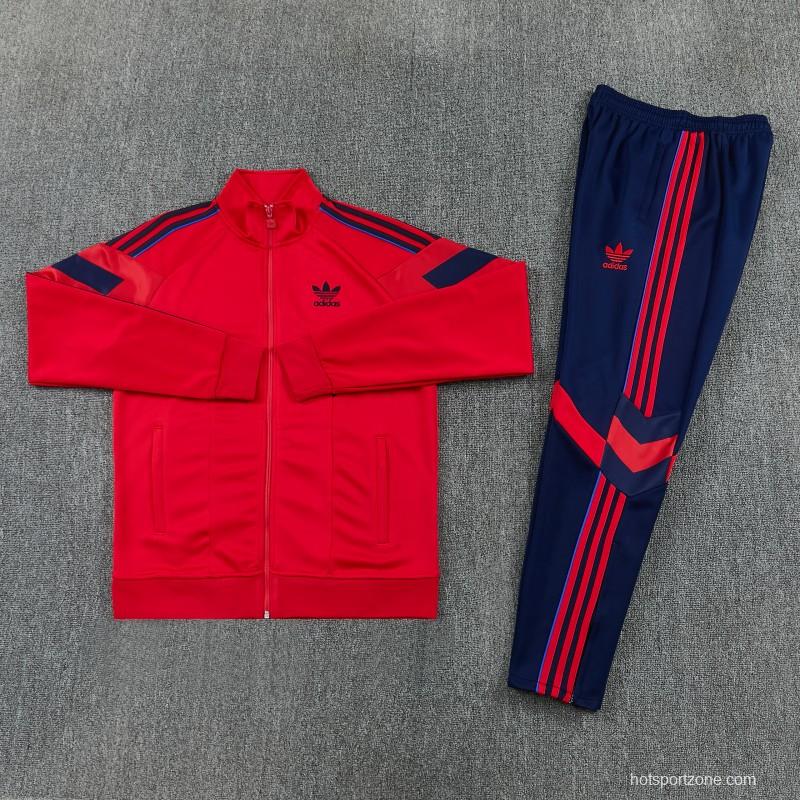 2026/27 Adidas Originals Red  Full Zipper Jacket Tracksuit + Navy Blue Long Pants