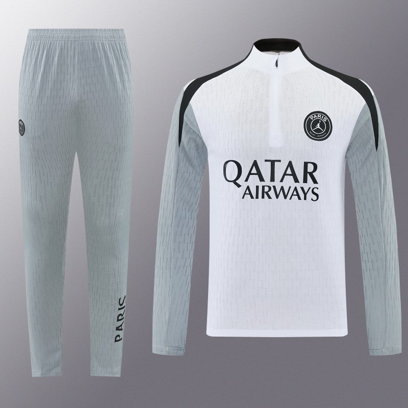 2026/27 Paris Saint-Germain White  Half Zipper Jacket Tracksuit + Light Grey Long Pants