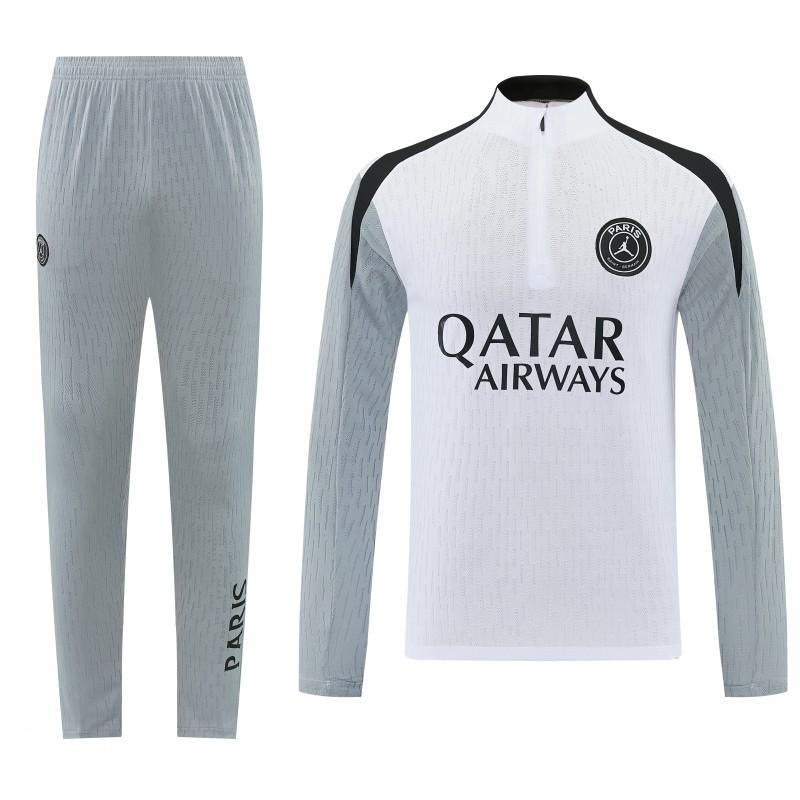 2026/27 Paris Saint-Germain White  Half Zipper Jacket Tracksuit + Light Grey Long Pants