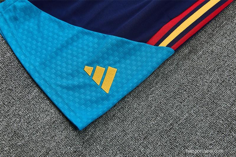 2026 Spain Navy Blue Multi-Color Diagonal Stripe Short Sleeve+Soccer Shorts