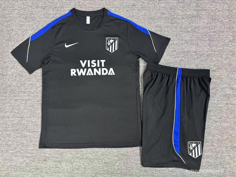 2026 Kids  Atletico Madrid Black Short Sleeve+Soccer Shorts