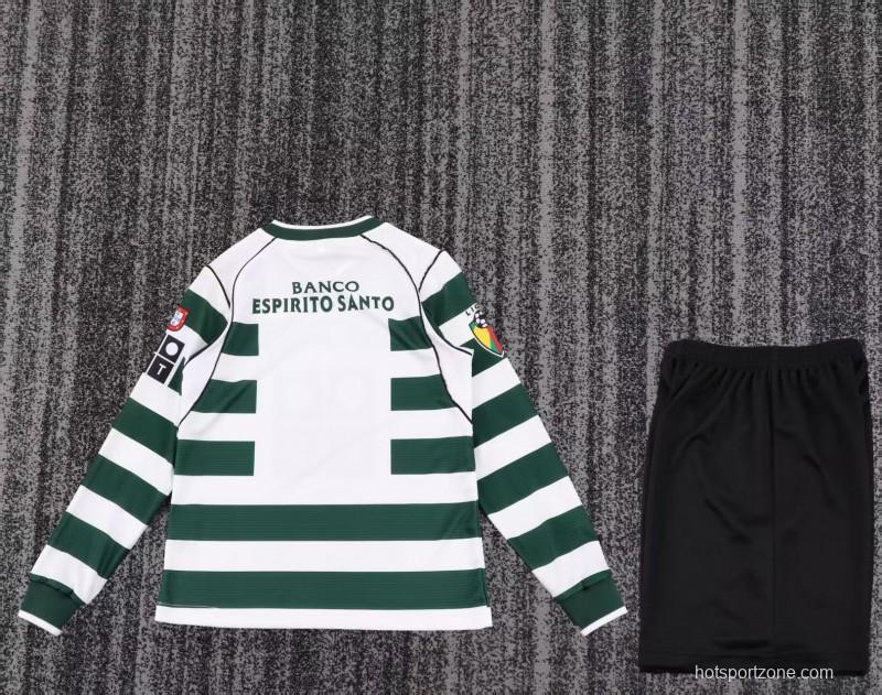 Retro Kids 01/03 Sporting CP White Green Home Long Sleeve Jersey