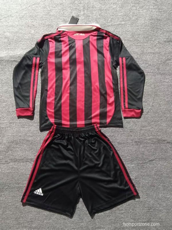 Retro 09/10 Kids AC Milan Home Long Sleeve Jersey