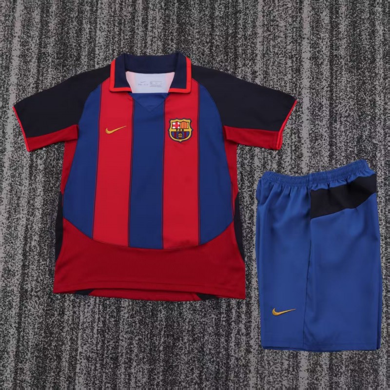 Retro Kids 03/04 Barcelona Red Blue Home Jersey