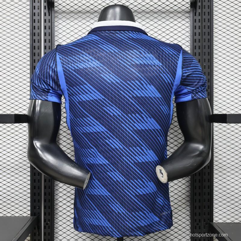 Player Version 2026 France Home Blue with Diagonal Brushstroke Stripe Polo Collar Jersey