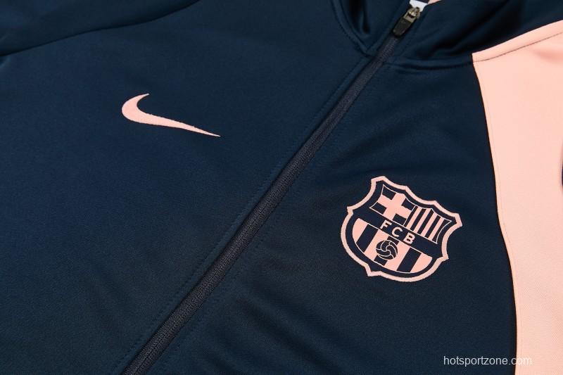 26/27 Barcelona Navy Blue & Pink  Full Zipper Jacket Tracksuit + Long Pants