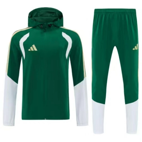 26/27 Adidas Navy Green &White Full Zipper Hooded Windbreaker  Jacket Tracksuit + Long Pants