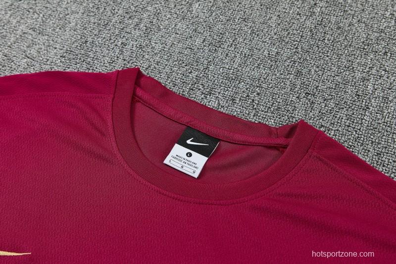 26/27 FC Barcelona Burgundy Red  Short Sleeve + Navy Blue Soccer Shorts