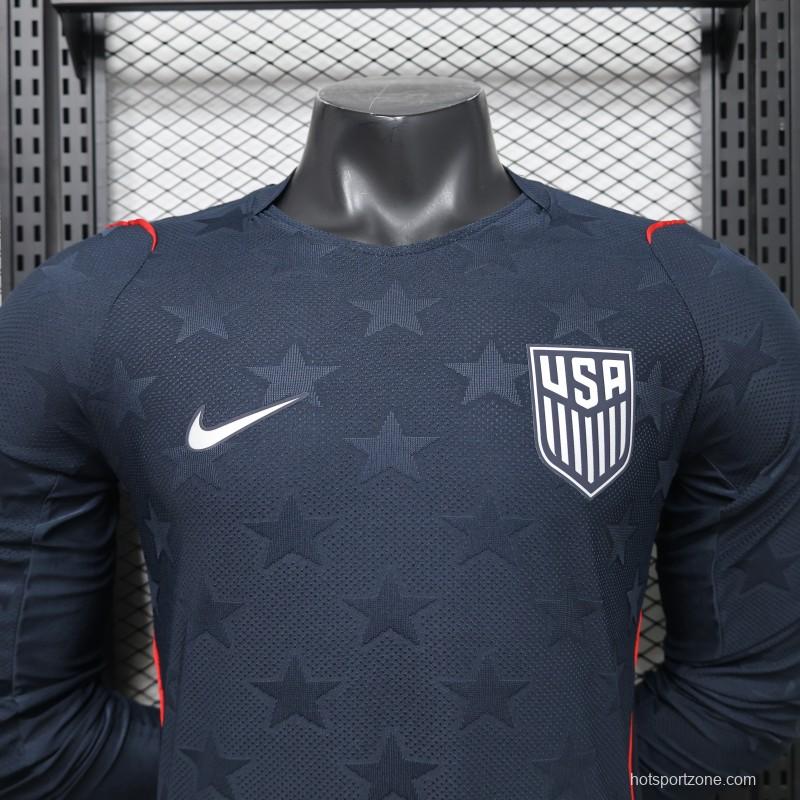 Player Version 2026 USA Navy Blue with Tonal Star  Long Sleeve Away Jersey