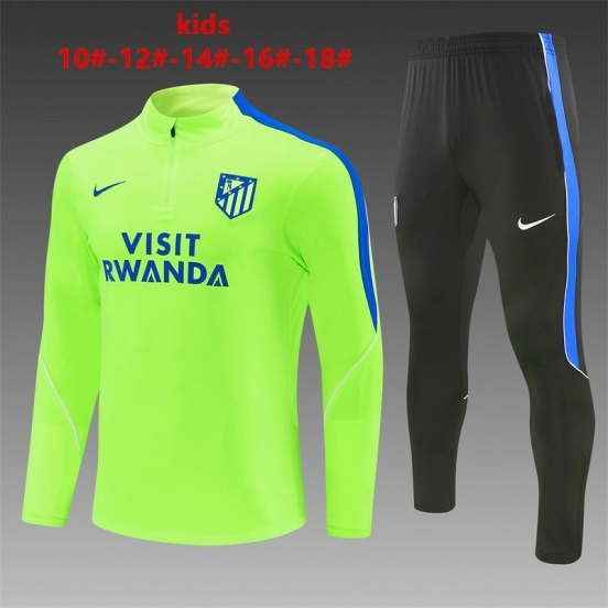 26/27 Kids  Atlético Madrid Third Fluorescent Green Half Zipper Jacket Tracksuit + Long Pants