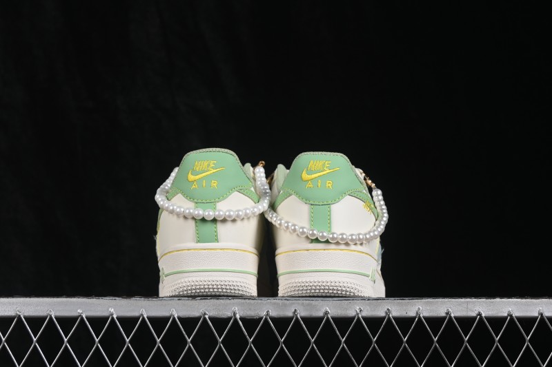 Nike Air Force 1 '07 Low Canvas Sneakers with Hand-Painted Jade Pearl Detailing - FJ7740-111