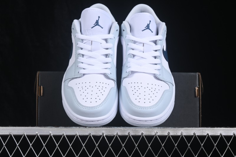 Nike Air Jordan 1 Low Retro Basketball Shoes with White Grey Blue Accents - 553558-400