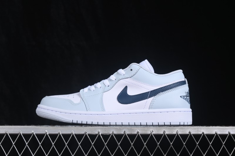 Nike Air Jordan 1 Low Retro Basketball Shoes with White Grey Blue Accents - 553558-400