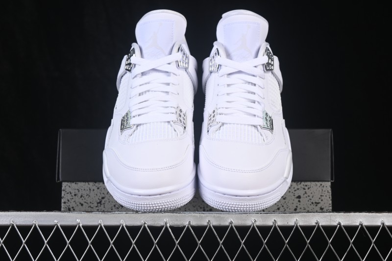 Nike Air Jordan 4 Retro PureMoney White Cat Leather Sneakers - 308497-100