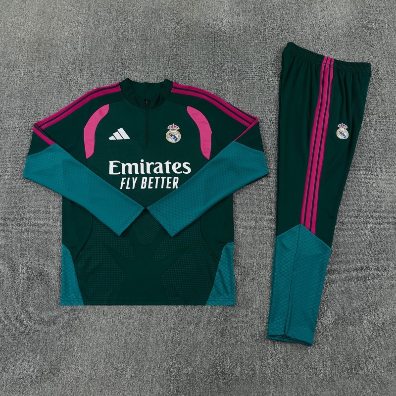 26/27 Real Madrid Dark Green Half Zipper Jacket Tracksuit + Long Pants