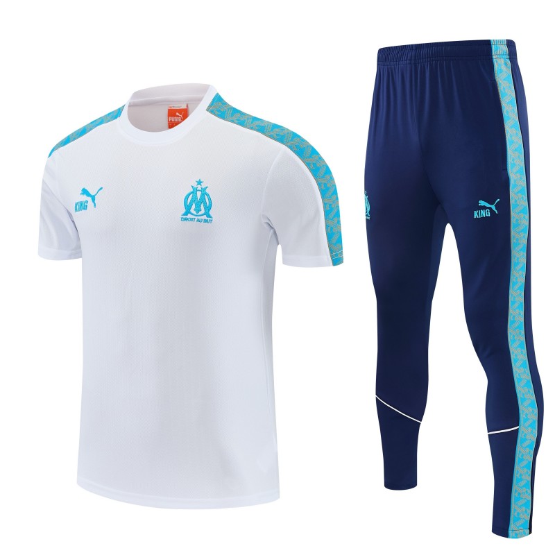 26/27 Marseille White&Navy Blue Short Sleeve Tracksuit + Long Pants