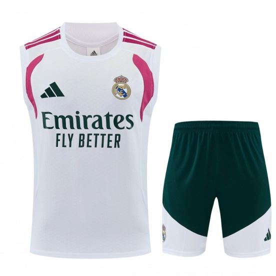 26/27 Real Madrid White & Dark Green Sleeveless Training Vest +Shorts Set