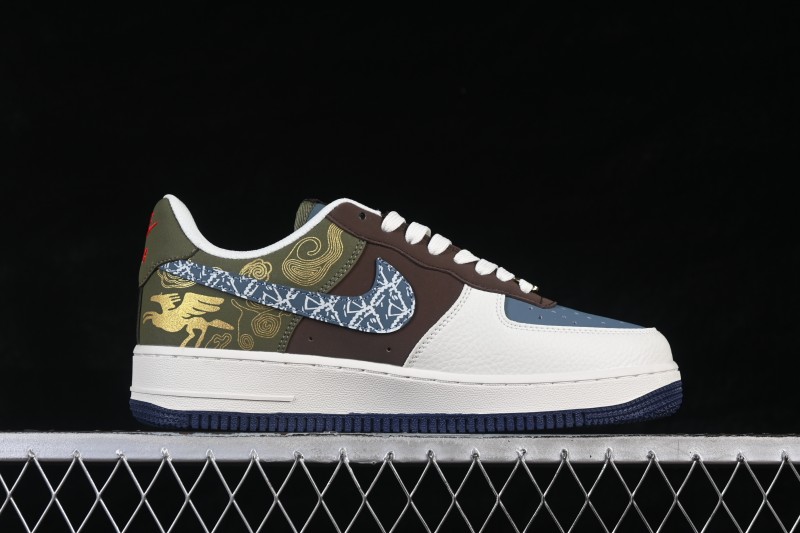 Nike Air Force 1 '07 Low Year of the Horse Limited Edition Brown-Grey Woven Gold Pattern Casual Sneakers - NH0601-536