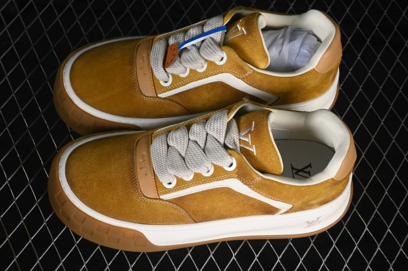 Louis Vuitton Tilted Sneakers Low-Top Casual Shoes in Calf Leather with LV Accent - Cognac