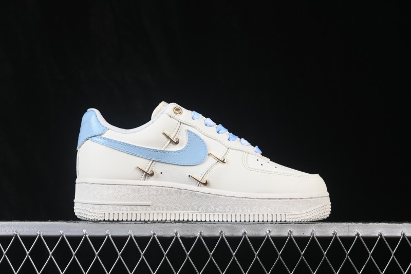 Nike Air Force 1 '07 Low 'Ocean Blue' Hand-Painted Sneakers with Diamond and Rose Motifs - FV3654-311