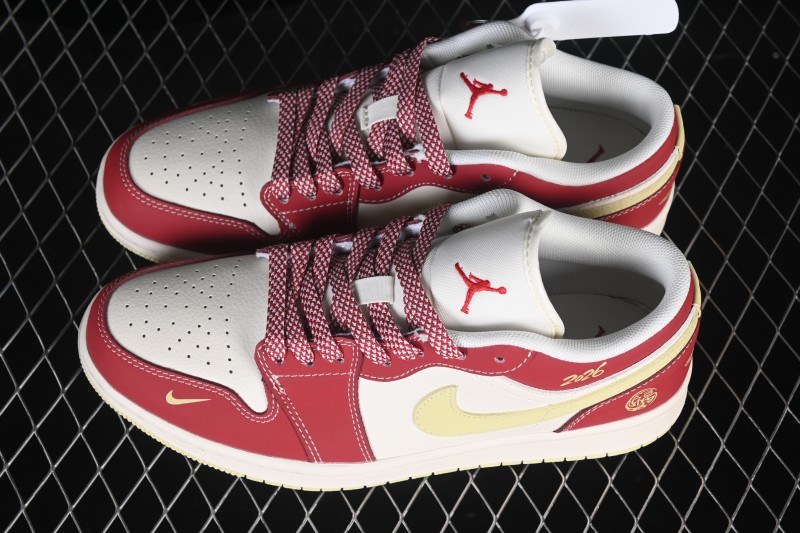 Nike Air Jordan 1 Low Retro Basketball Shoes with Burgundy and Green Color Blocking - MZ9588-849