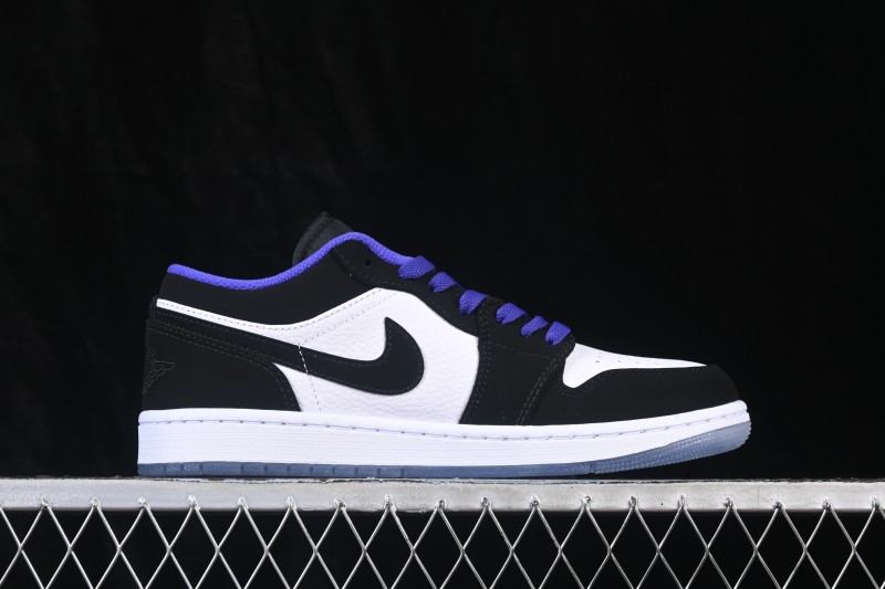 Nike Air Jordan 1 Low Retro Basketball Lifestyle Shoes with Crystal White-Black Colorway - 553558-108