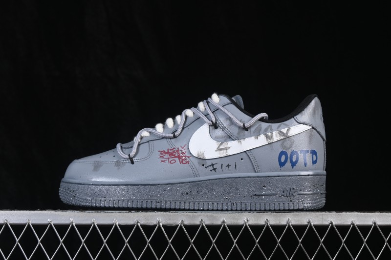 Nike Air Force 1 '07 Low Hand-Painted Graffiti Sneakers with Distressed Cement Wall Design - CW2288-110