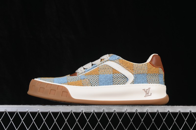 Louis Vuitton Tilted Sneakers Low-Top Casual Shoes in Smooth Calfskin Leather with Side LV Logo and Lightweight Rubber Sole - 2026SS Sea Blue