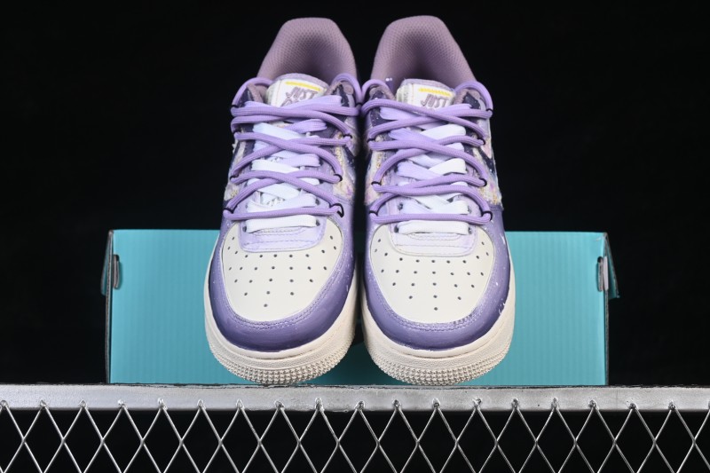 Nike Air Force 1 '07 Low Hand-Painted Graffiti Sneakers with Misty Purple Gradient and Retro Street Art Design - FJ7740-190